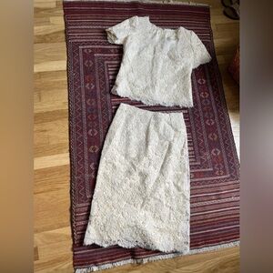 Vintage Handmade Chantilly  Lace Top and Skirt Set in Ivory Bridal